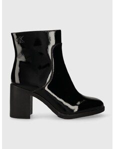 Členkové topánky Calvin Klein Jeans MID BLOCK HEEL BOOT NAPLAK WN dámske, čierna farba, na podpätku, YW0YW01258