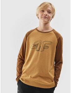4F Chlapčenské tričko s dlhým rukávom a potlačou - hnedé