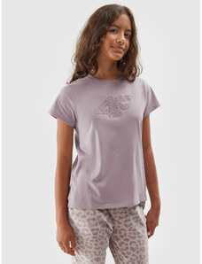 4F Dievčenské tričko s potlačou - béžové