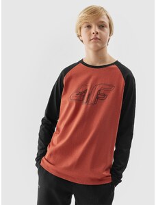 4F Chlapčenské tričko s dlhým rukávom a potlačou - burgundská červená