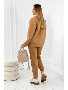 K-Fashion Bavlnená súprava mikina bez kapucne + nohavice Ťava