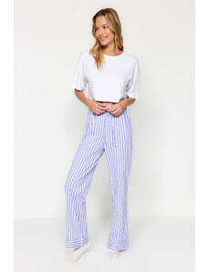 Trendyol Collection Biela modrá 100 % bavlna pruhované pletené pyžamové nohavičky