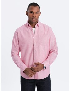 Ombre Clothing Pánska textilná košeľa Oxford REGULAR - ružová V3 OM-SHOS-0108