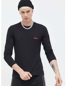 Bavlnené tričko s dlhým rukávom HUGO 3-pak čierna farba, s potlačou, 50492631