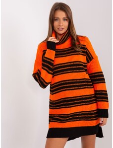 BADU Čierno-oranžové pletené voľné šaty s golierom