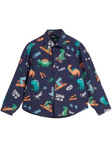 bonprix Chlapčenská košeľa s dlhým rukávom a dino potlačou, Slim Fit, farba modrá, rozm. 140/146