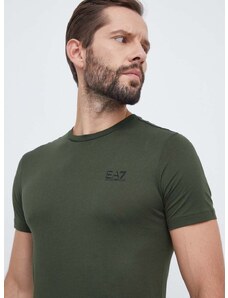 Bavlnené tričko EA7 Emporio Armani zelená farba, s potlačou