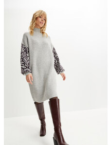 bonprix Pletené šaty s leopardím vzorom, farba šedá