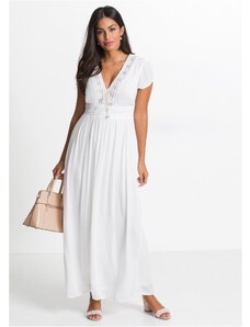 bonprix Maxi šaty s čipkou, letné, farba biela
