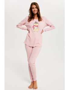 Italian Fashion Dámske bavlnené pyžamo s medvedíkom Baula ružové, Farba ružová