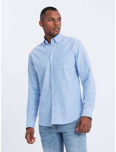 Ombre Clothing Elegantná modrá košeľa oxford V4 OM0108