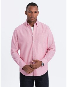 Ombre Clothing Elegantná ružová košeľa oxford V3 OM0108