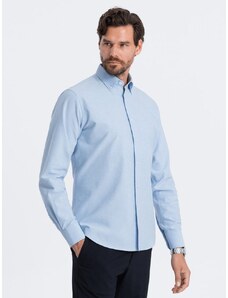 Ombre Clothing Elegantná svetlo modrá košeľa oxford V2 OM0114