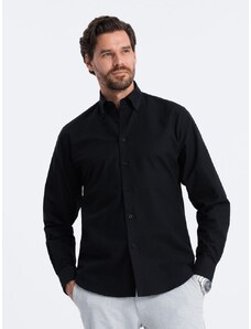 Ombre Clothing Elegantná čierna košeľa oxford V3 OM0114