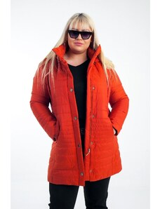 By Saygı Autor: Saygı Orange Plus Size Puffy Coat Orange s prenosnou podšívkou s kapucňou.