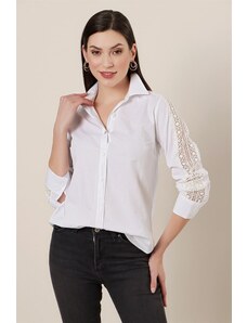 By Saygı Shirt with Lace Detail on the Sleeves is White