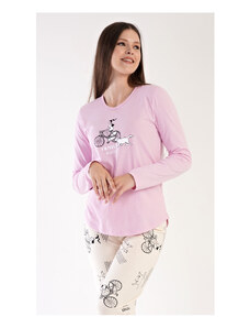 Vienetta Secret Dámske pyžamo dlhé Dievča na bicykli, farba světle růžová, 100% bavlna