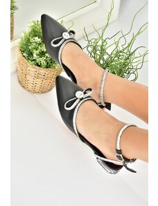 Fox Shoes Women's Black Satin Sandals with Stones