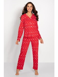 Momenti Per Me Luxusné vianočné pyžamo na gombíky Letters To Santa červené, Farba červená
