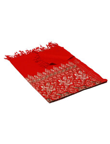Pranita Kašmírsky vlnený šál vyšívaný hodvábom červený so staroružovou farbou