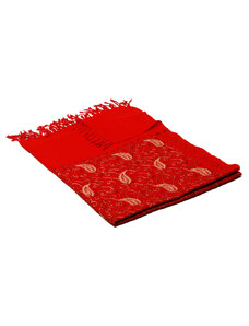 Pranita Kašmírsky vlnený šál vyšívaný hodvábom červený s tmavočervenou a zlatou farbou