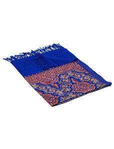 Pranita Kašmírsky vlnený šál vyšívaný hodvábom modrý s hnedou farbou