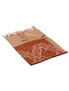 Pranita Kašmírsky vlnený šál vyšívaný hodvábom svetlohnedý s hnedou farbou