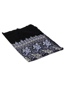 Pranita Kašmírsky vlnený šál vyšívaný hodvábom čierny so svetlošedomodrou farbou