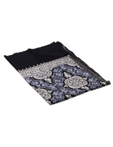 Pranita Kašmírsky vlnený šál vyšívaný hodvábom čierny so svetlošedou farbou