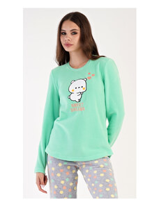 Vienetta Secret Dámske pyžamo dlhé Mačiatko, farba světle zelená, 100% polyester