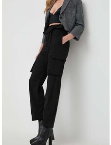Bavlnené nohavice Pinko čierna farba, rovné, vysoký pás