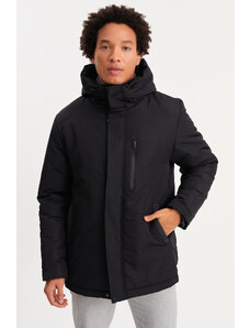 River Club Pánska čierna fleecová vodná a vetruodolná zimná bunda s kapucňou > kabát & parka.