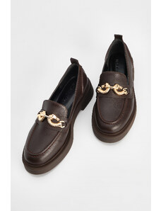 Marjin Women's Buckled Loafers Casual Shoes Tevas Brown.