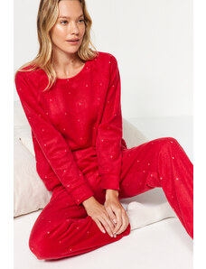 Trendyol Collection Súprava pyžama z červeného zamatu