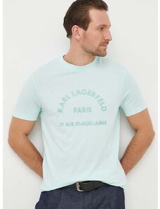 Bavlnené tričko Karl Lagerfeld pánsky, tyrkysová farba, s nášivkou