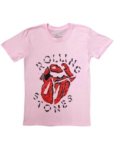 RUKA HORE Unisex tričko The Rolling Stones Hackney Diamonds Painted Tongue Ružová