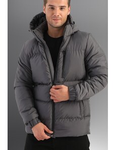 D1fference Pánsky zimný nepremokavý nafukovací športový kabát s hrubou podšívkou a kapucňou v antracitovej farbe