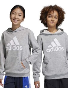 Detská mikina adidas U BL šedá farba, s kapucňou, s potlačou