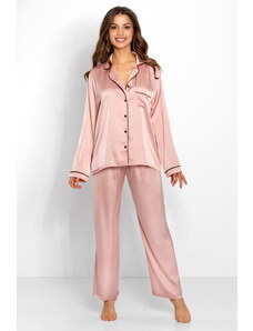Momenti Per Me Luxusné saténové pyžamo na gombíky Classic Look ružové, Farba ružová