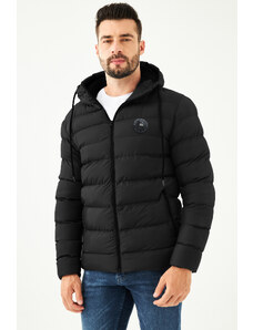 D1fference Pánsky čierny fleece nepremokavý a vetruodolný športový zimný kabát s kapucňou.
