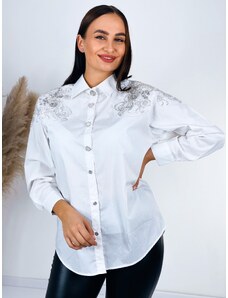 Webmoda Dámska oversize biela košeľa s korálkami