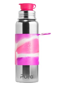 Nerezová fľaša do školy so športovým uzáverom Pura - rúžovo/biela 850 ml