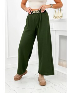 MladaModa Široké viskózové nohavice s ozdobným opaskom model 59100-28 farba khaki