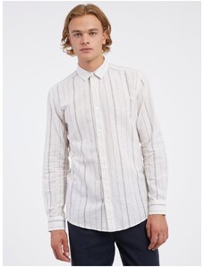 Creamy Men's Striped Linen Shirt ONLY & SONS Caiden - Men