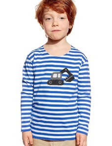 Piskacie Chlapčenské tričko s bagrom, farba pásik modrý, veľkosť 86