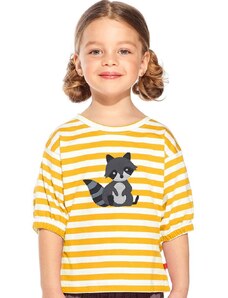 Piskacie Dievčenské tričko s medvedíkom, farba pásik medový, veľkosť 98