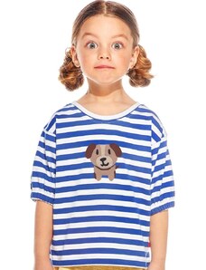 Piskacie Dievčenské tričko so psíkom, farba pásik modrý, veľkosť 98