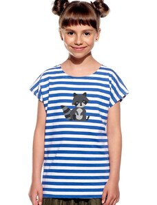 Piskacie Dievčenské tričko s medvedíkom, farba pásik modrý, veľkosť 86