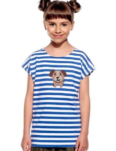 Piskacie Dievčenské tričko so psíkom, farba pásik modrý, veľkosť 86