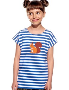 Piskacie Dievčenské tričko s veveričkou, farba pásik modrý, veľkosť 86